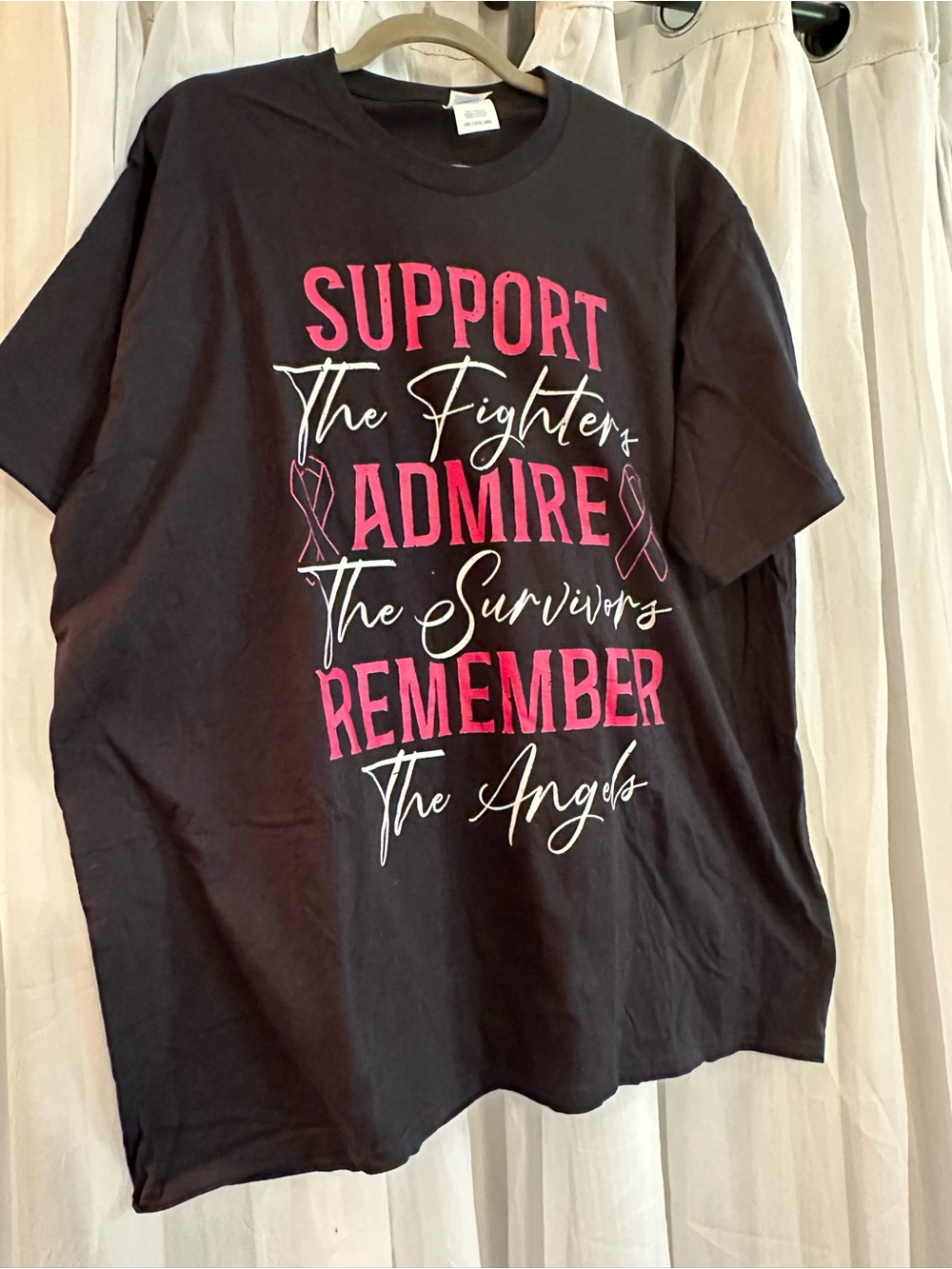 Port Company Support The Fighters Graphic Tee - Black with Pink Print